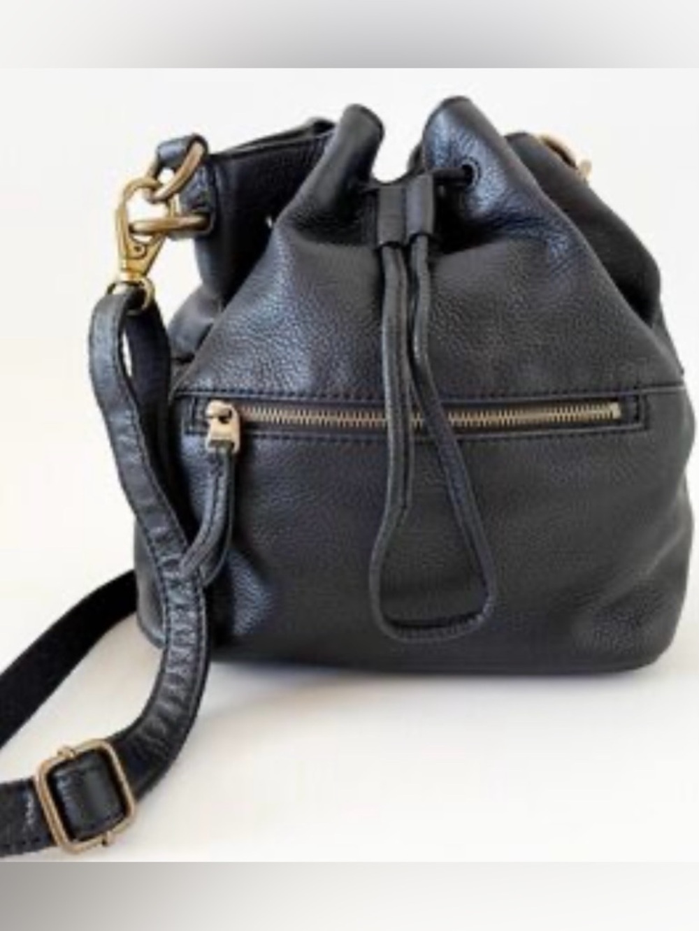 Fossil Black Pebbled Leather Drawstring Crossbody with Gold Hardware